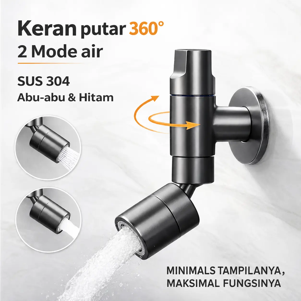 SUS 304 Kran air Tembok Hitam Stainless Minimalis Keran air taman kamar mandi bak faucet bathroom