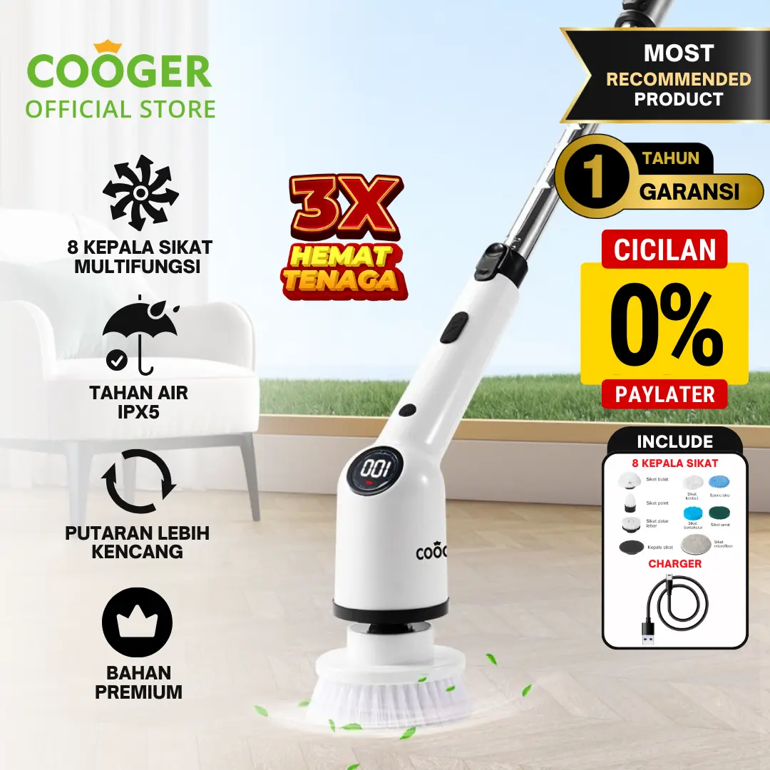 [COD] COOGER Sikat Elektrik 8IN1 Upgrade Portable Multifungsi Electric 8IN1 Cleaning Brush Menyikat Garansi 1 Tahun 8 Kepala Sikat Warna Putih Hitam