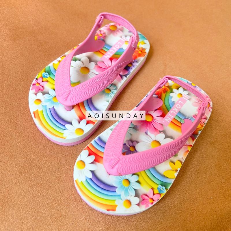 Sandal Anak Perempuan Flip Flop Baby Girls Flower Motif Bunga Pink 3