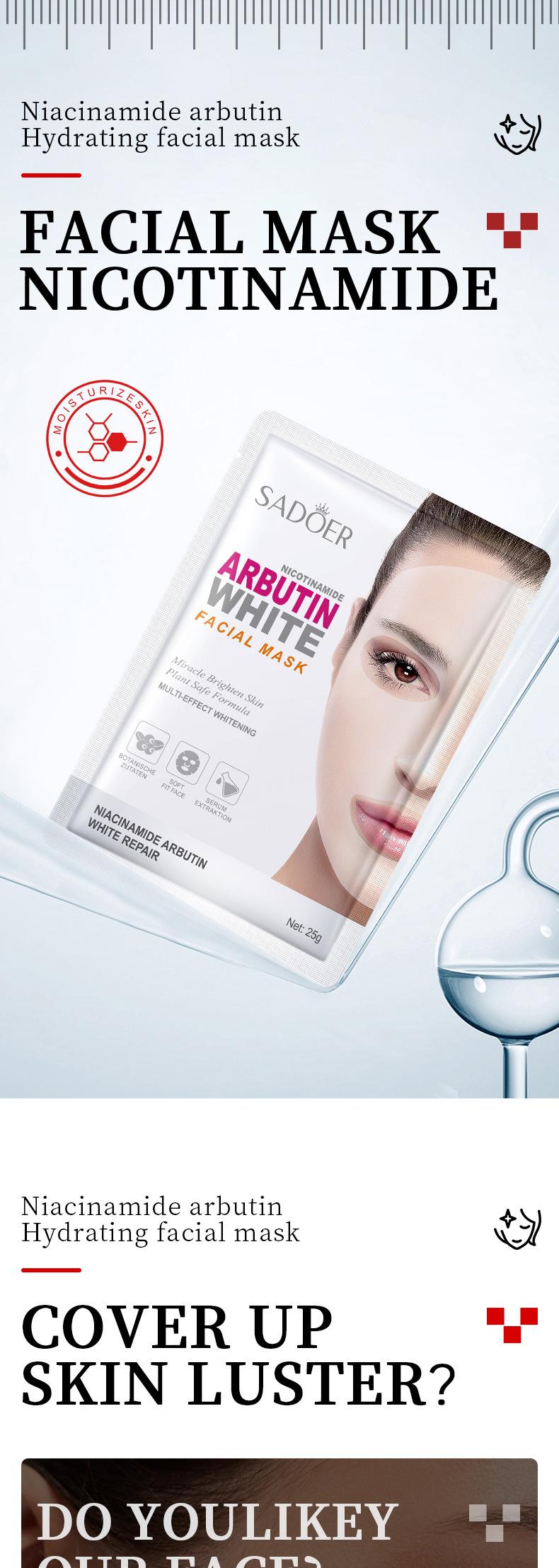 Product Introduction of [10 pcs]SADOER Niacinamide Arbutin Hydrating Moisturizing Whitening Mask 25g Skincare Face Wajah Masker 0