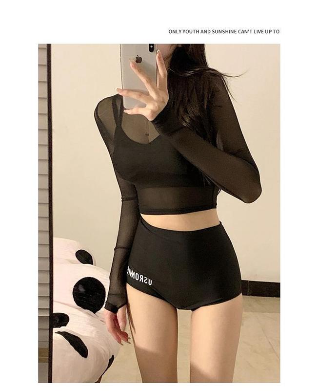 Product Introduction of Women swimsuit, side bikini, three-piece, long sleeve, sunscreen blouse, Korean style, suitable for summer shower, 2023 new arrival 5