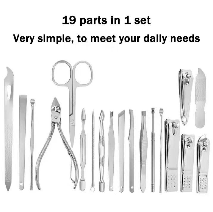 Product Introduction of 19 piece set leather nail Clipper Set Nose trimmed nail clippers eyebrow press for neckline pick accessories plus luxury nursing tools multi-function 1