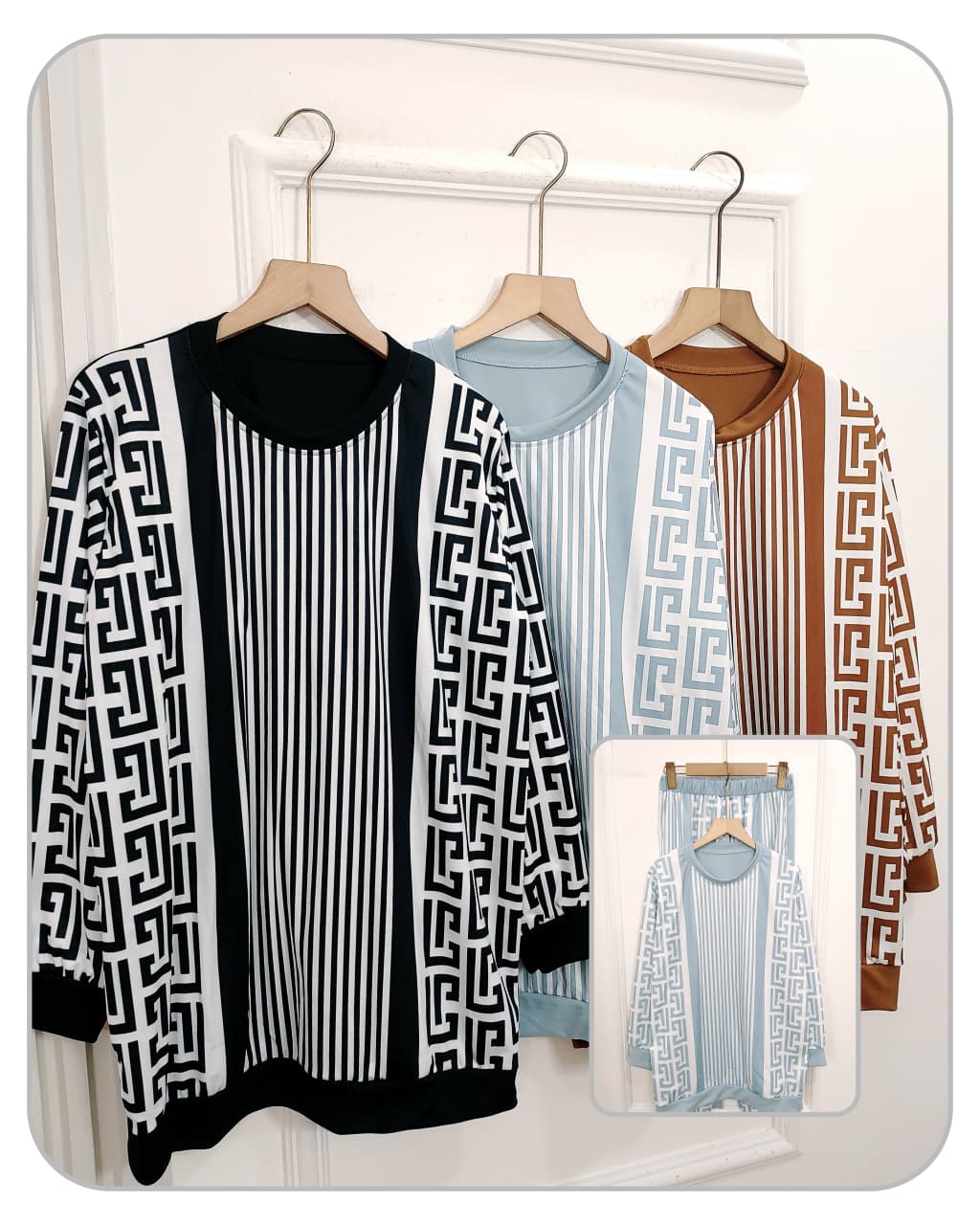 YM yimie fashion setelan oneset wanita dewasa|| crt 1487 - set salur labirin & celana semikulot#setelan #tiktokshop #outfit #oneset #cucigudang Baju Wanita Motif Atasan Oversize Panjang Kaos Bawahan