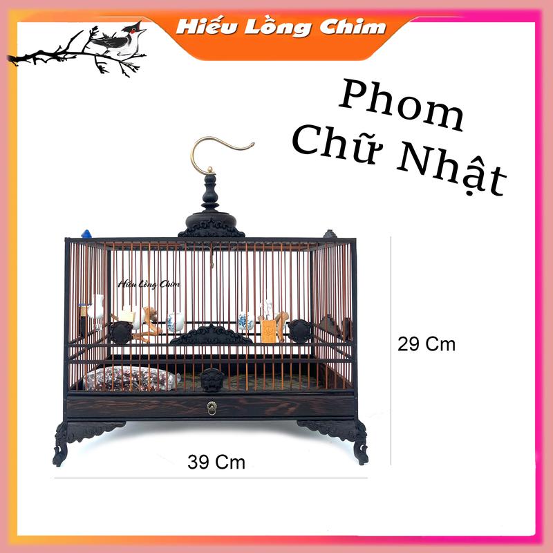 Lồng Chim Khuyên + Hút Mật Tự Ráp Phom Chữ Nhật Size 39-23-29 Gỗ Mun (Giảm 20%)