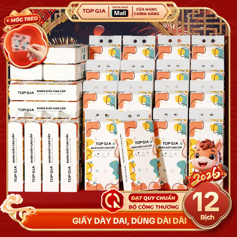   BỊCH SIÊU TO CAO CẤP  COMBO 12 bịch khăn giấy CỠ ĐẠI ăn cao cấp treo tường TopGia 4 lớp không bụi mịn 1280 tờ rút tiện lợi Giấy Vệ Sinh  tặng 4 móc treo  giấy rút đa năng treo tường ĐẠT QUY CHUẨN CỦA BỘ CÔNG THƯƠNG  DS  Khăn Giấy Rút VNB  