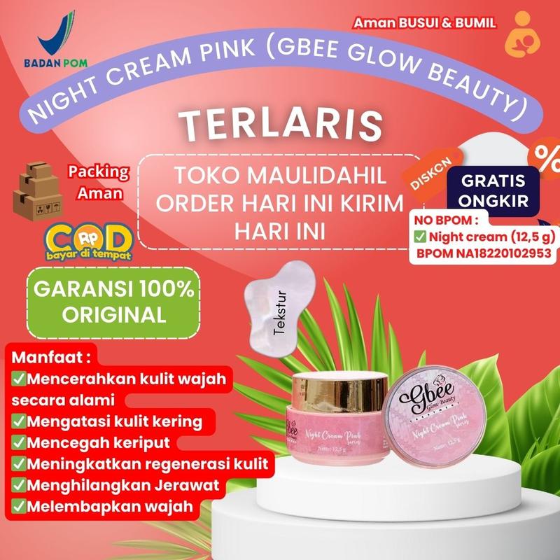 Promo Night Cream Pink Gbee Glow Beauty Skincare Perawatan Kulit Wajah 0