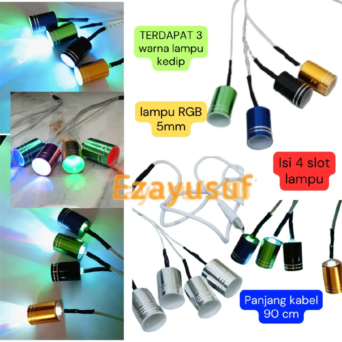 Lampu lighting beam sorot sound miniatur RGB 5 mm (4warna kedip) 4 slot lampu panjang 1 meter