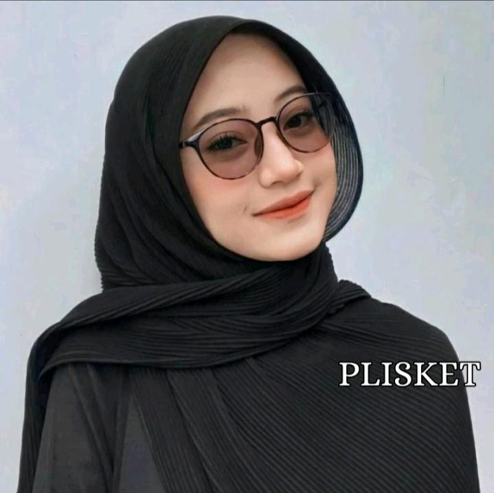 MILLENIAL PASHMINA PLISKET CERUTY BABYDOLL KHUSUS WARNA HITAM Jilbab Wanita Muslim Panjang 4