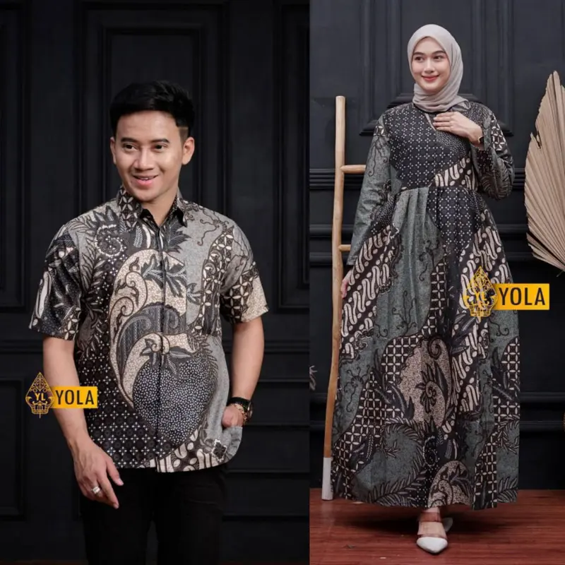 Set Gamis Batik Couple Jumbo Batik Pasangan Suami Istri Lengan Pendek Modern 03 3