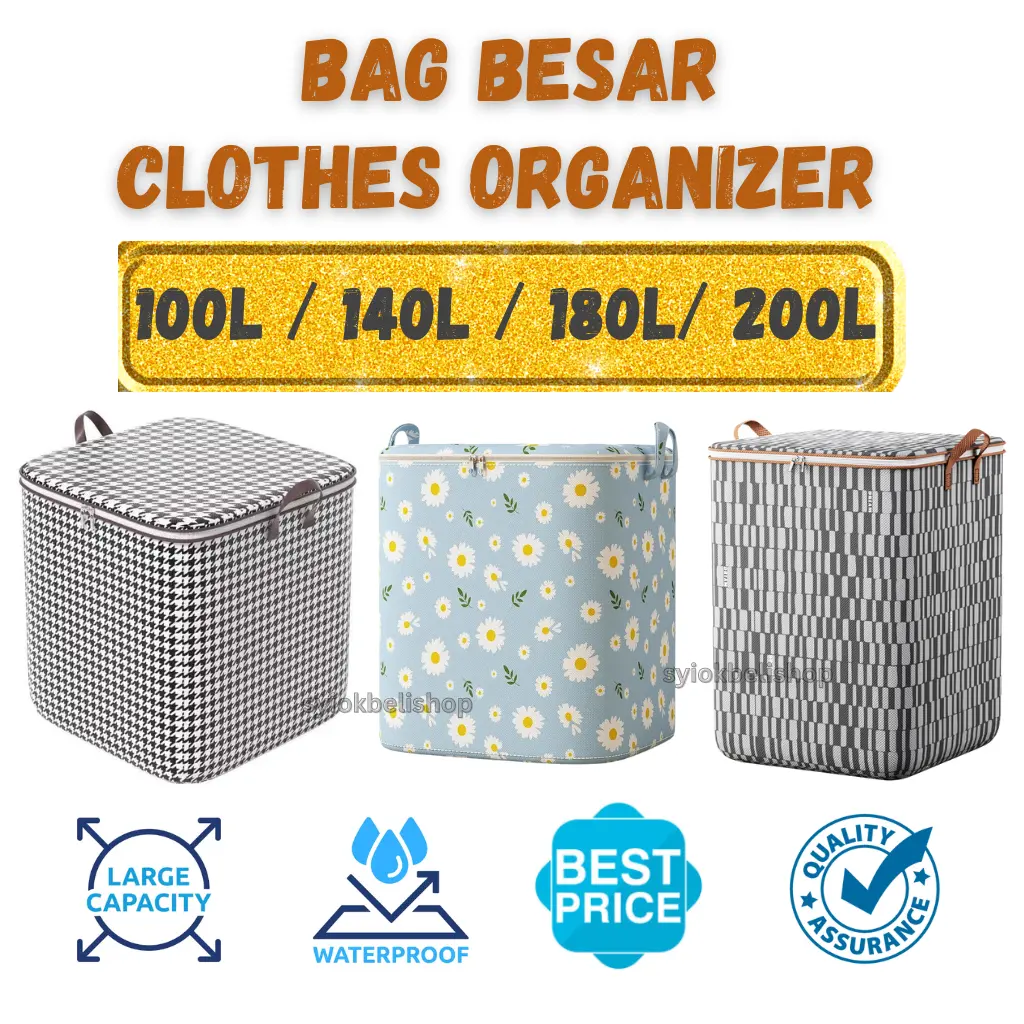 100/140/180/210L Clothes Storage Bag Clothes Organizer with Zipper Waterproof Storage Blanket Bag Supplies