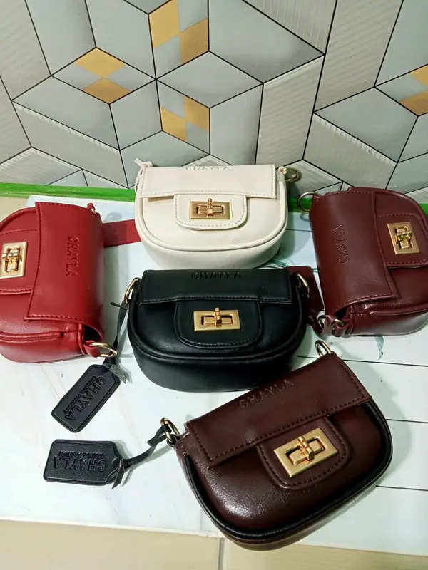 (PROMO)  Kode 3546 Tas koin Ruri bags Motif Polos Glosy Tas Slempang Tali Ulir top mini Sling Bags by chayla bags 8