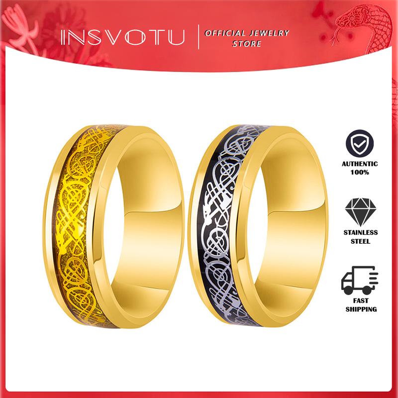 Nhẫn Thép Không Gỉ, Nhẫn Họa Tiết Rồng, Thời Trang Nam, Thích Hợp Cho Học Sinh, Nhẫn Cưới, Nữ, Quà Tặng Cặp Đôi