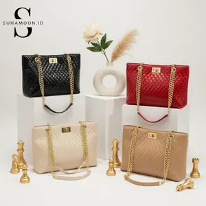 [Spesial Live] Suhamoon - Tas Totebag Violet Bag Tas Ringan Tali Rantai Ringan Anti Karat Kunci Putar Tas Selempang Bahu Free Dompet