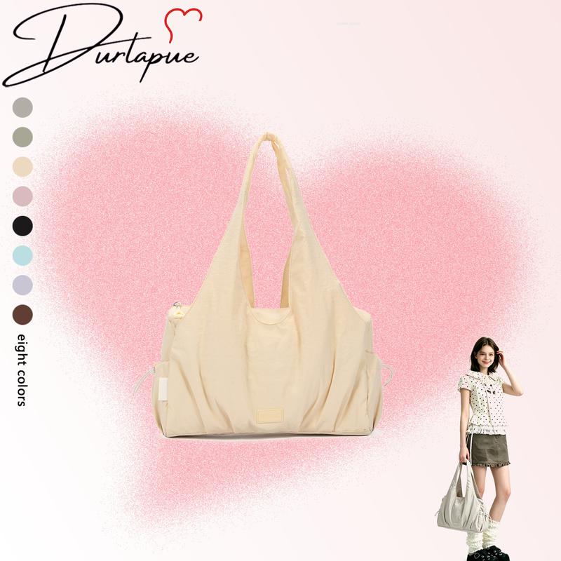 [Durlapue]Túi tote mềm mại, xếp ly, kiểu dáng thoải mái, túi đeo vai/xách tay dung tích lớn, có sáu màu pastel để lựa chọn, thiết kế đơn giản với nhiều ngăn, chất liệu chống thấm nước.
