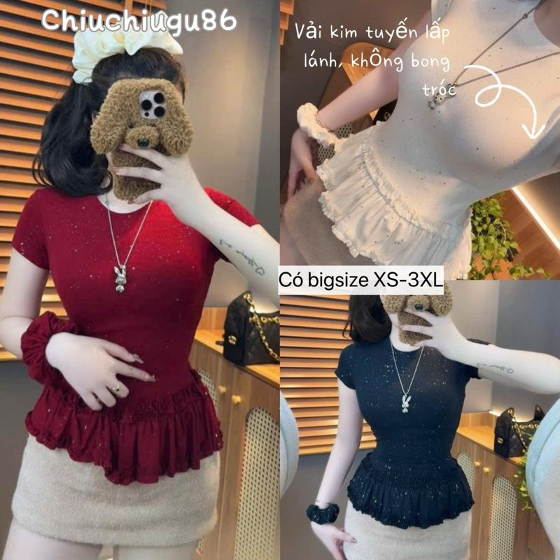   Deal Mở Bán   Tặng cột tóc  Áo cổ tròn vair kim tuyến lấp lánh phối bèo tầng chất mềm mịn QC 