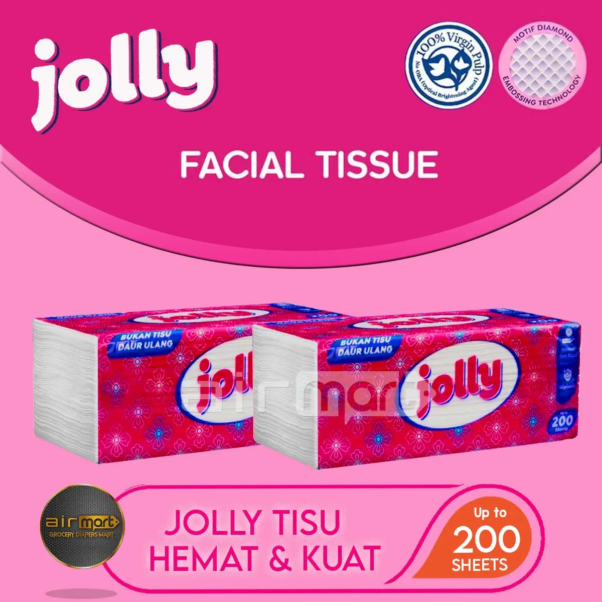 (5pcs) Tisu Tissue JOLLY 200 SHEET 2 PLY Sekali pakai tisu 30 rb dapat 12 pcs