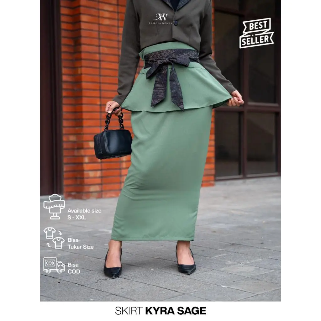 Laskala Woman Kyra Skirt Sage Rok Batik Hijau Panjang