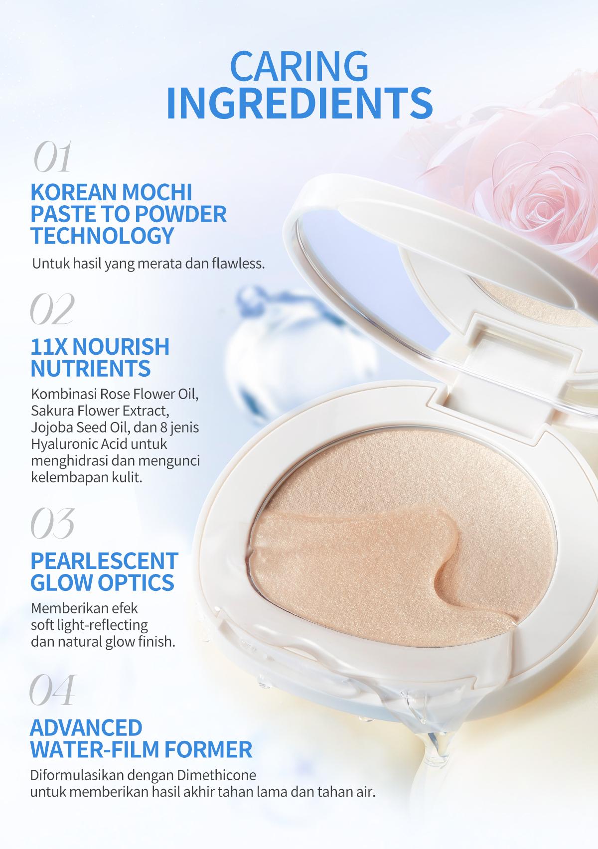 BNB Barenbliss Moist Mochi Paste Powder Highlighter | Mudah diblend, tahan air, dan tahan hingga 12 jam kilau bercahaya Shimmer Glittery High Pigmented Contour Face Palette
