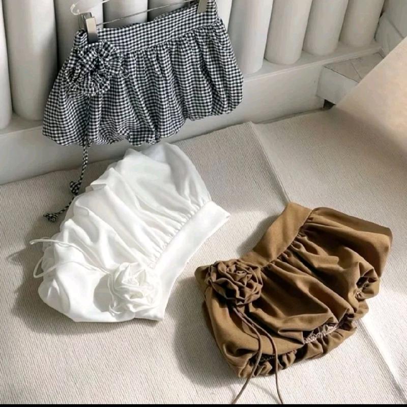 CHÂN VÁY BÍ PHỒNG BẢN EO TO ĐÍNH BÔNG CÓ QUẦN BẢO HỘ BÊN TRONG VỪA XINH VỪA HACK DÁNG TOP NỮ KEM NÂU