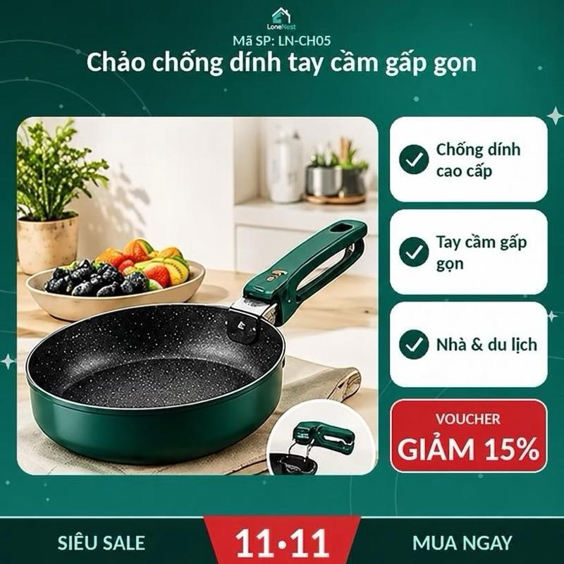 Chảo Chống Dính Tay Cầm Gấp Gọn LoneNest LN-CH05