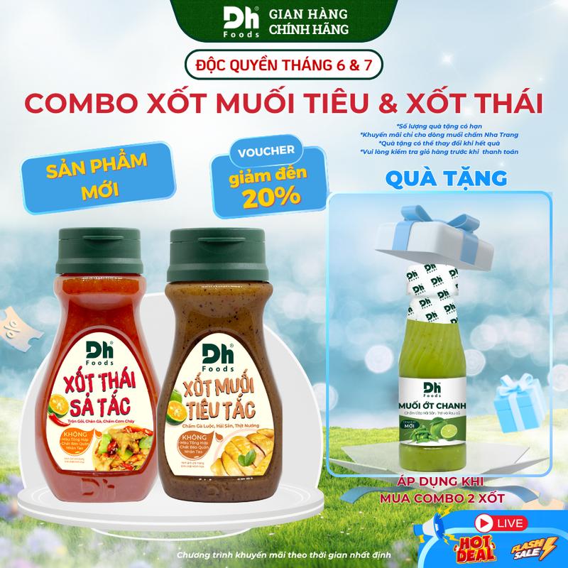 Combo Xốt Muối Tiêu Tắc 120gr và Xốt Thái Sả Tắc 200g Dh Foods - Sốt Thái Trộn Chân Gà, Nước Chấm Hải Sản, Thịt Nướng