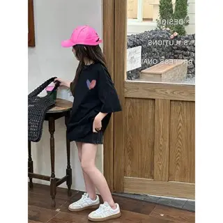 MMX STORE |T5141| Korea Kaus Musim Panas Anak-anak Lucu Kaus Katun Trendi Katun Cetak Kartun Longgar Kasual Leher Bulat Hitam dan Putih Lengan Pendek Anak-anak untuk Anak Laki-laki dan Perempuan 2