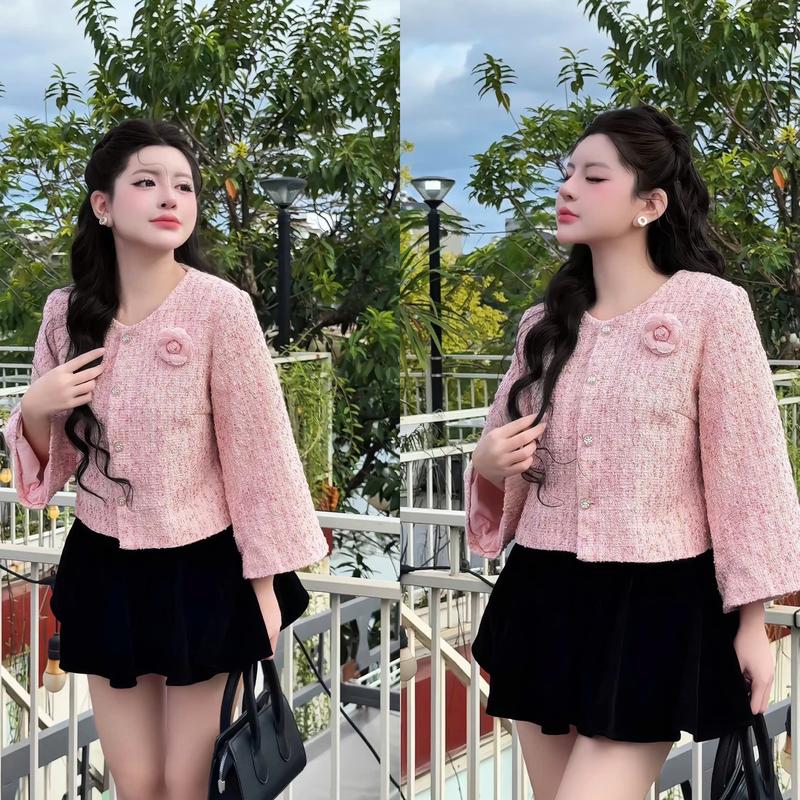 A09 Set áo và chân váy áo dạ cổ tròn kèm chân váy nhung xoè