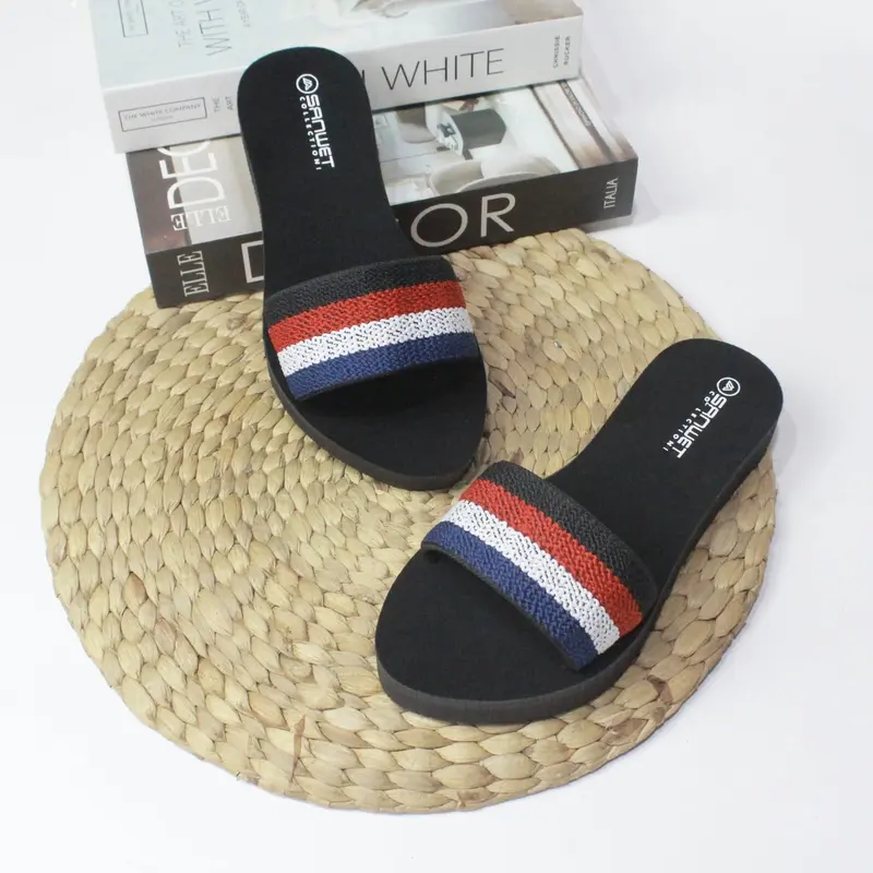 Sandal Flat Wanita Dewasa Selop Rajut Kombinasi Tanpa Hak Terbaru 2