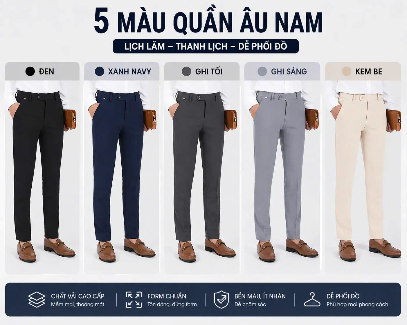 Quần Âu Nam Dáng Thanh Niên chất vải tuyết hàn dày dặn trẻ trung thanh lịch phong cách Hàn Quốc, From Slimfit chuẩn đẹp