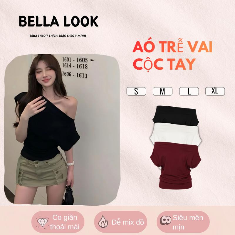  Áo Trễ Vai Cộc Tay Nữ Women Cotton Co Giãn BellaLook-623  DEAL Mở Bán SỐC  