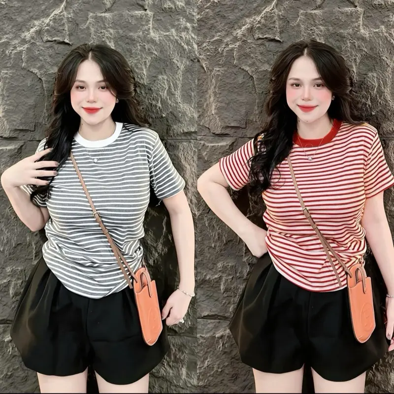Áo thun (Bigsize 45-85kg) , CỔ tròn SỌC MS285 chất cotton mềm co dãn nhẹ có size 40-85kg Top Nữ Women