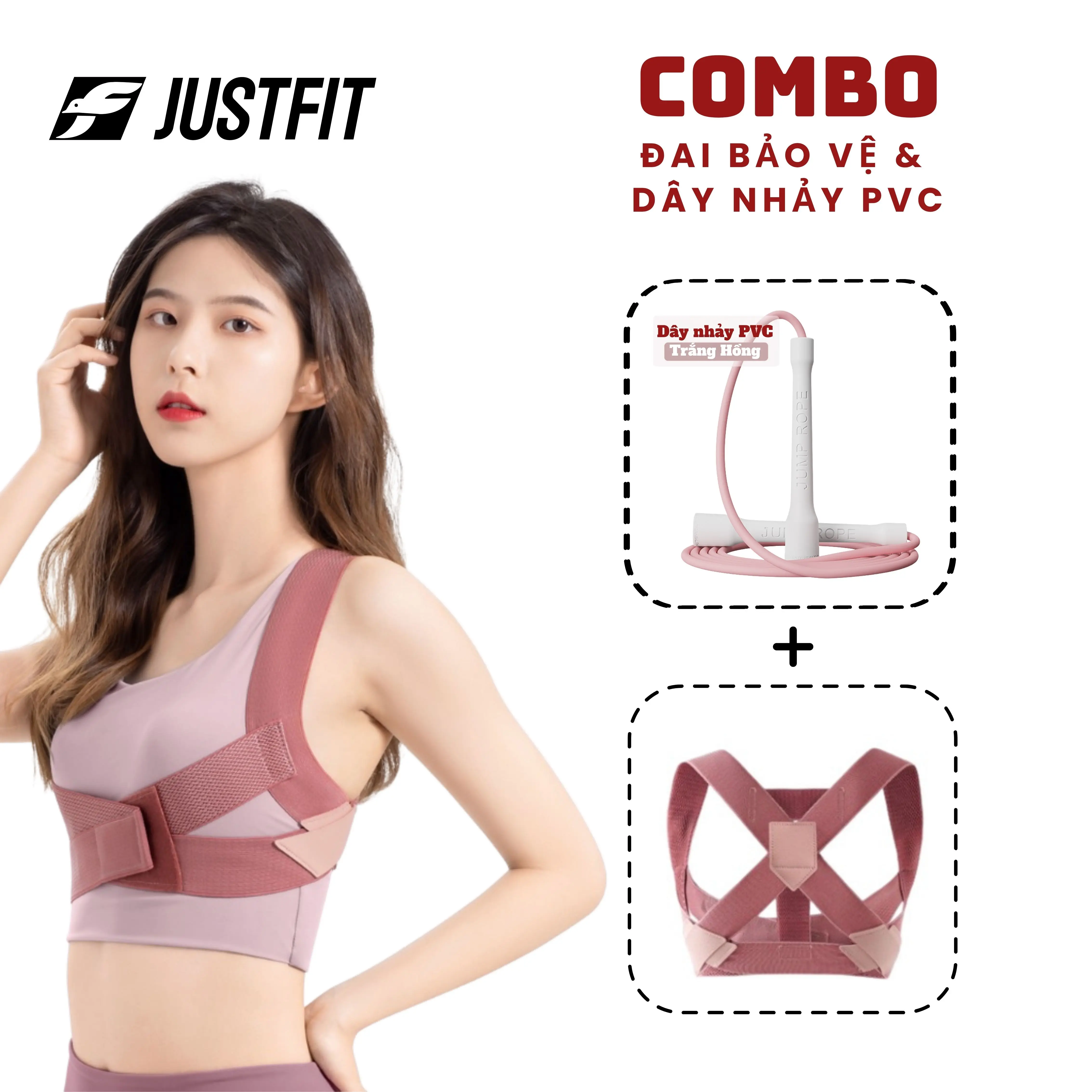 Combo Dây nhảy PVC và Đai bảo vệ vòng 1 khắc phục gù lưng JUSTFIT  Tập yoga