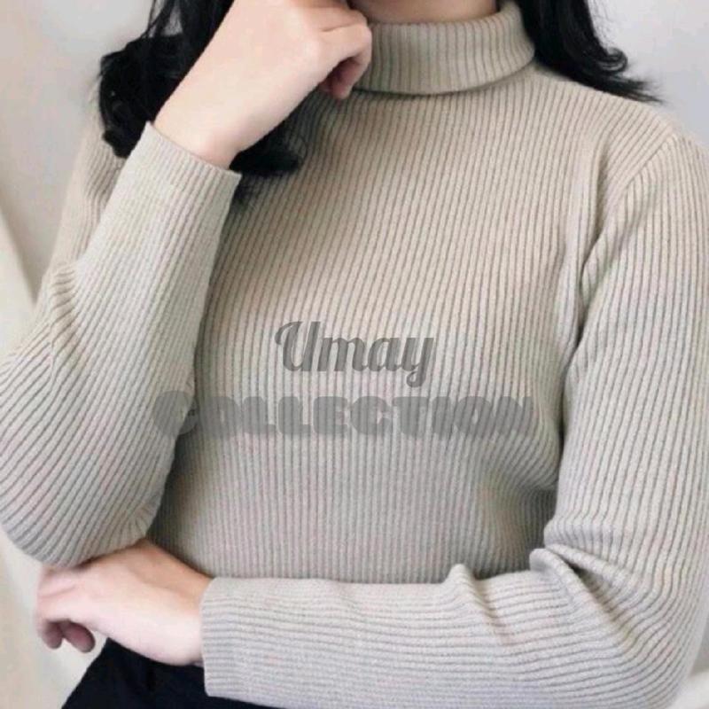 Baju Atasan Kaos Polos Wanita Lengan Panjang Turtelneck Bahan Rib Premium Kerah Tinggi ala Korean Style 3
