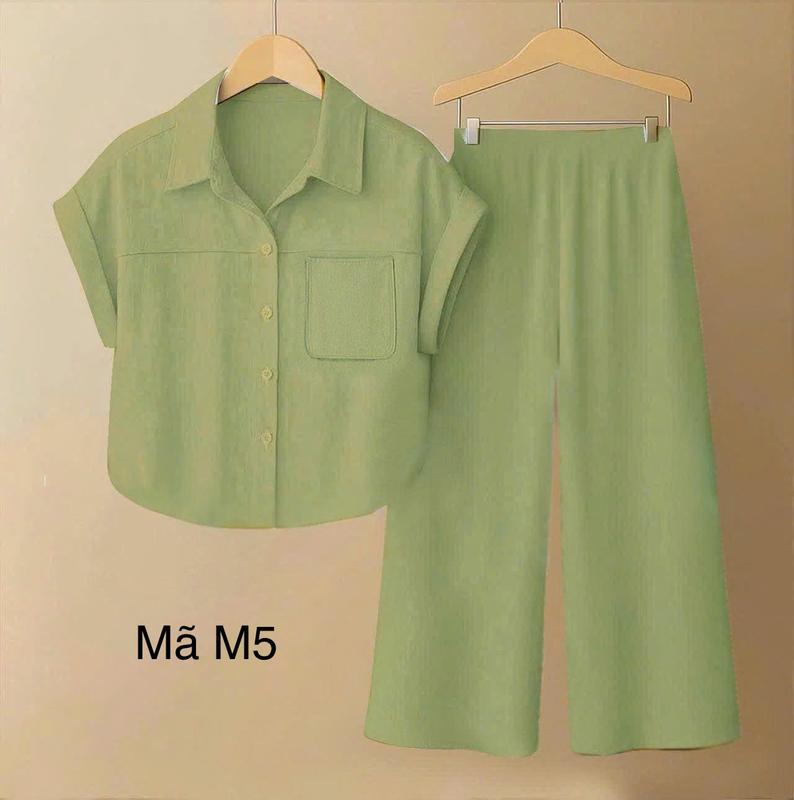 sét Bộ Đũi TƠ nữ sơ mi 10 màu - tay ngắn , quần ống suông , lưng thun phía sau , chất liệu Đũi tơ xước đã qua xử lý , không co rút