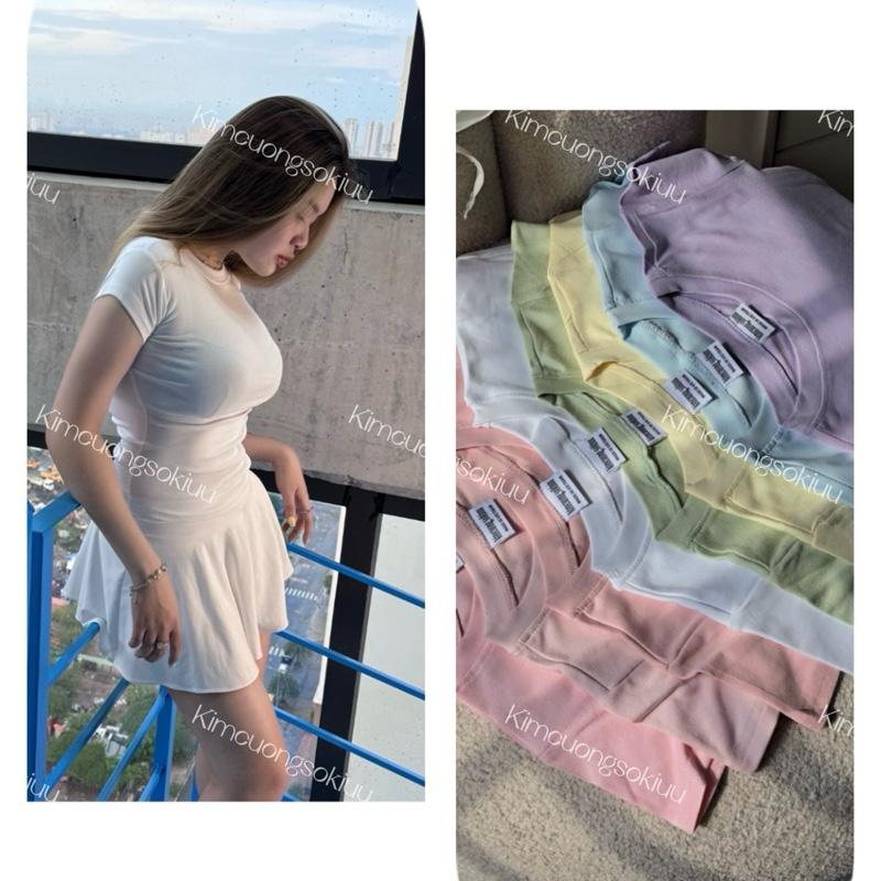 Áo thắt eo ôm kimcuongsokiuu cotton trơn nữ Women S M L - Top Voi