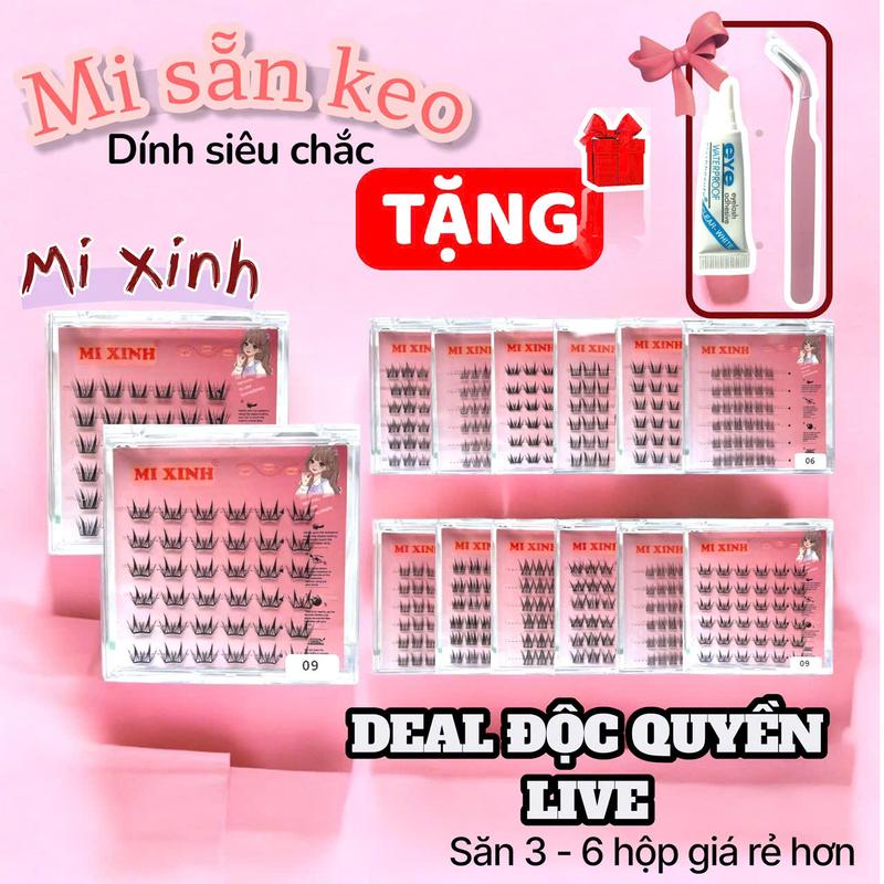 MI SẴN KEO từ 2 hộp TẶNG NHÍP 4 hộp 56k tặng KEO thêm 6hộp TẶNG KẸP MI 7 HỘP 93K lông mi giả sẵn keo Mi Xinh Mi Xinh tự dính