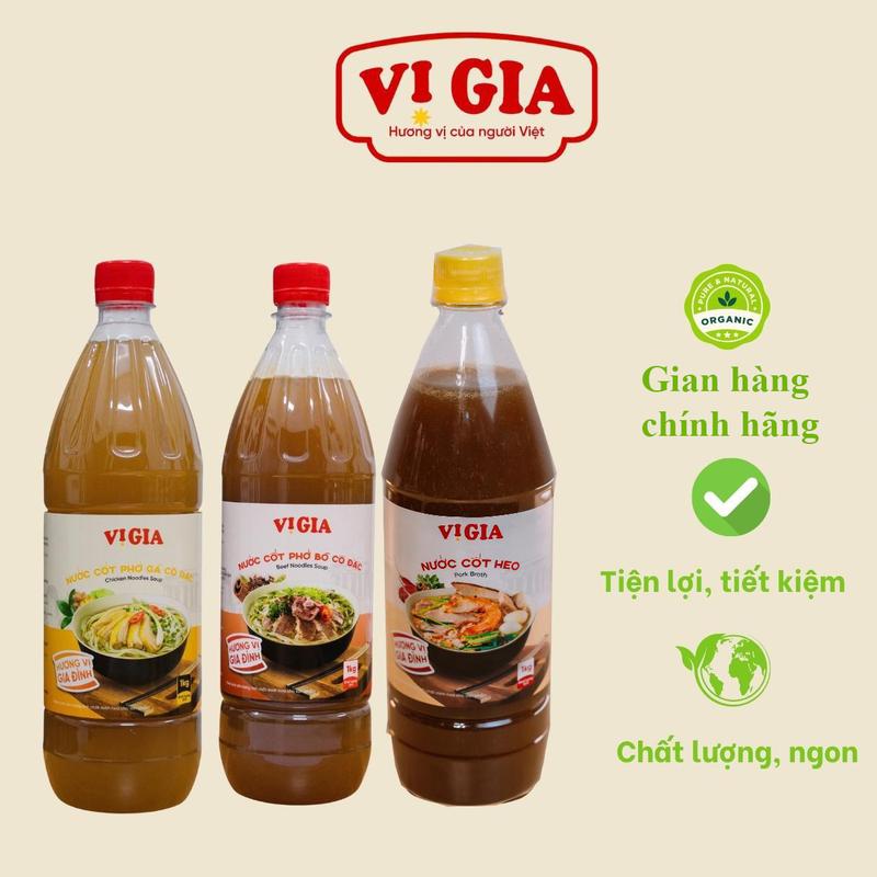 Combo 3 chai nước cốt Phở Gà - Phở Bò - Nước cốt heo 1kg,  thơm ngon chuẩn vị, an toàn, tiết kiệm. Vị Gia Food nuoccot pho Nước Sốt