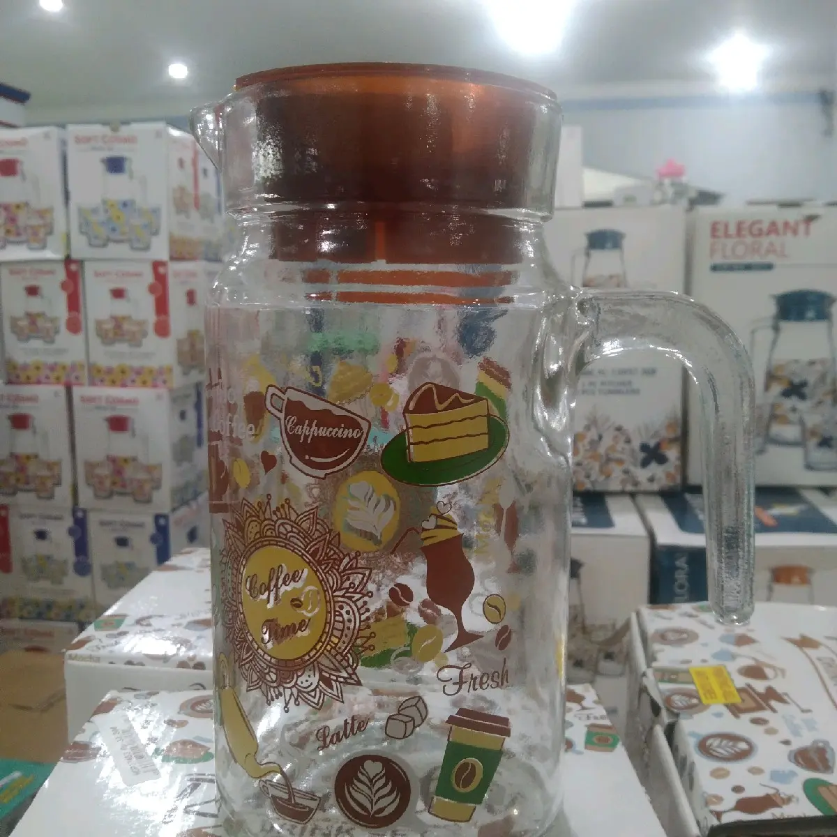 set pitcher dan gelas kaca coklat tebal imut estetik