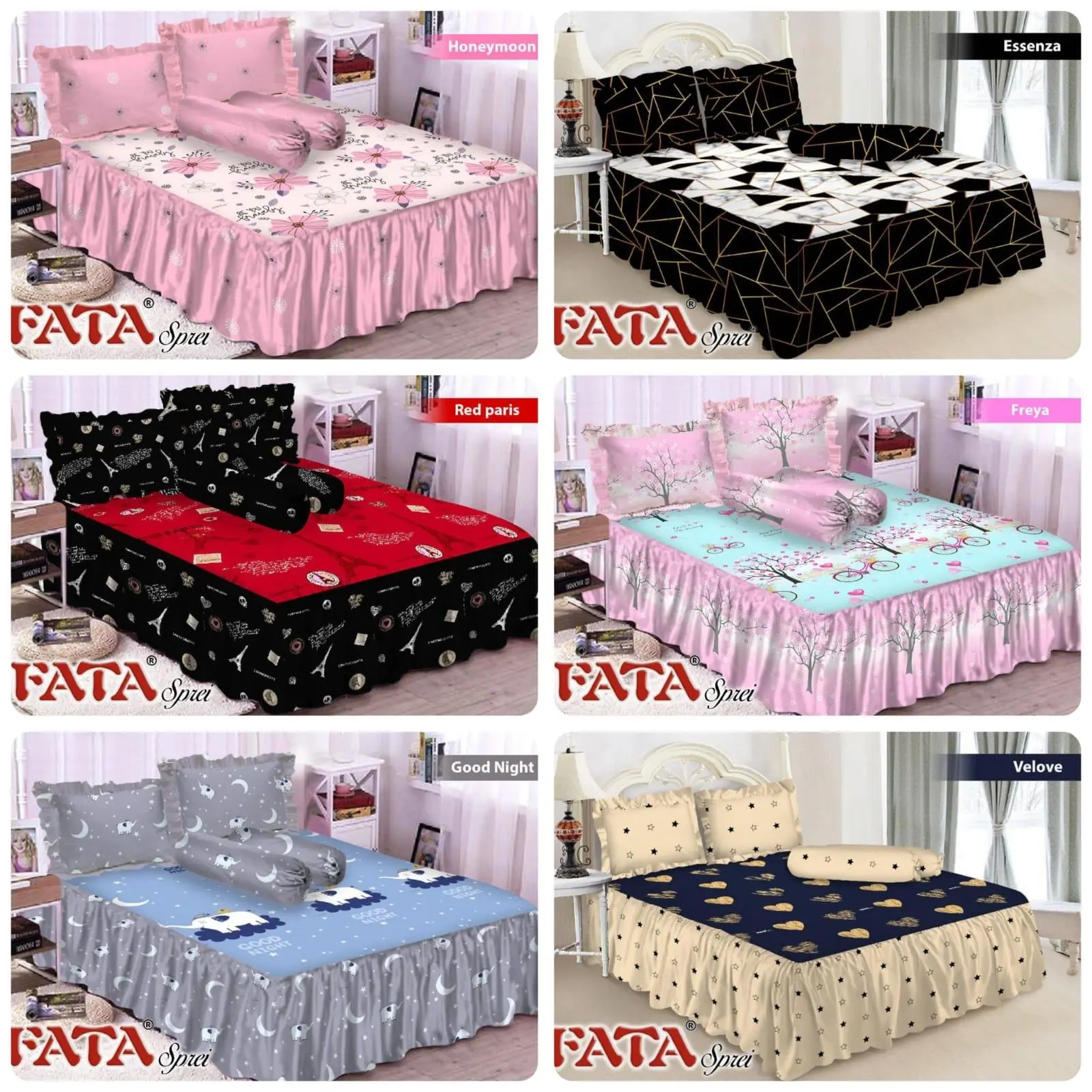 Sprei Fata Rumbai Minimalis King 180x200x35 & Queen 160x200x35 dengan Bantal Adem Multicoloured - Guling, Sarung
