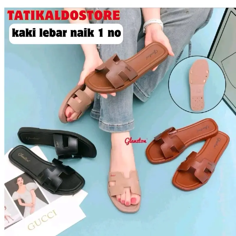SANDAL SLOP WANITA MODEL H BAHAN KARET JELLY SIZE 37-41 Sendal