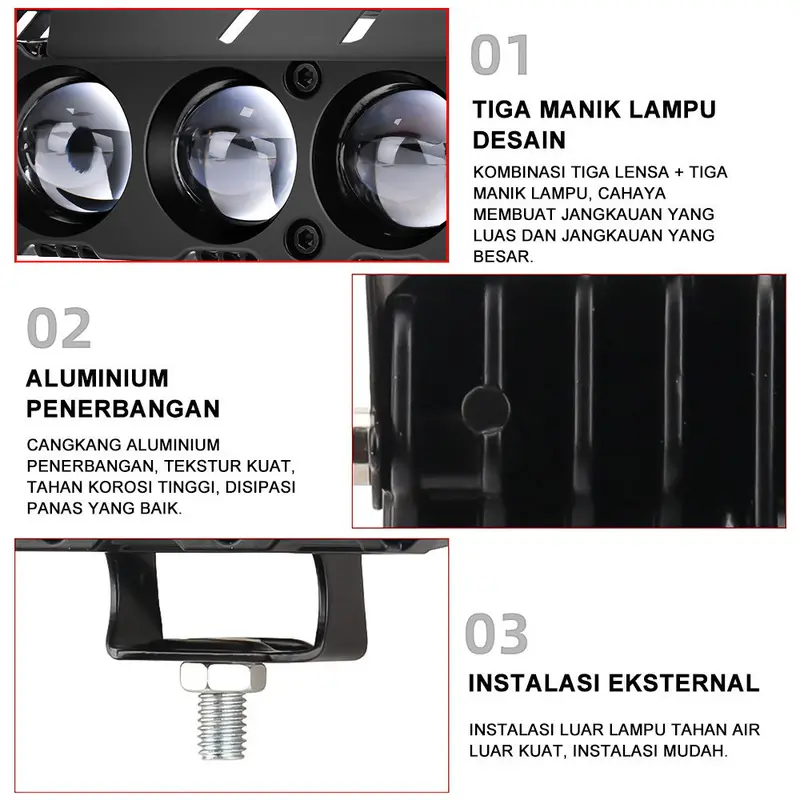 12V / 24V Lampu Sorot Tembak Mobil Lampu LED Tembak Sorot D3 SQL Lampu Tembak Sorot LED Laser 3 Mata 4 Mata 80 Watt 2 Warna Putih Kuning Car Kendaraan 4