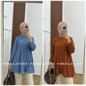 Anastasya Blouse Plisket Lengan Balon Atasan Muslim Tebal Wanita Panjang Top Crinkle Casual Baju Airflow Nyaman Bahan Crinkle Premium Wudhu Friendly blouse casual