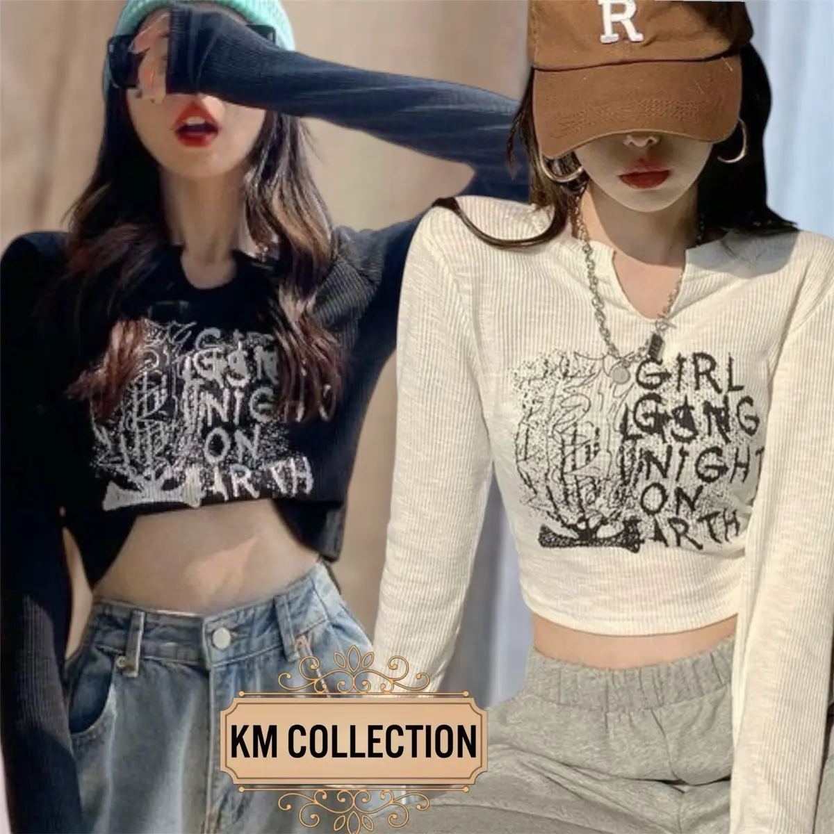 CROP TOP KNIT RIB TENGGORAK LENGAN PANJANG (LD 94, P 40 ) Baju Knitwear