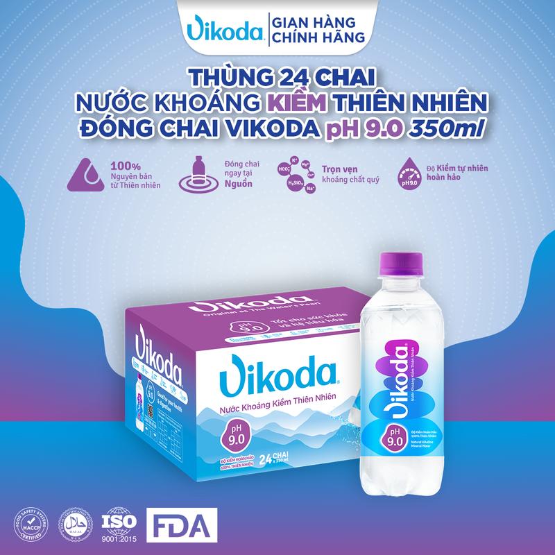  Thùng 24 chai nước khoáng kiềm thiên nhiên đóng chai VIKODA pH 9.0 trung hòa axit dư thừa 350ml 