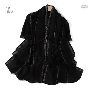 Selendang chiffon mutiara berlian Czech panjang dengan hujung tertutup, warna perak, gaya Malaysia, sesuai untuk hijab Muslimah tudung