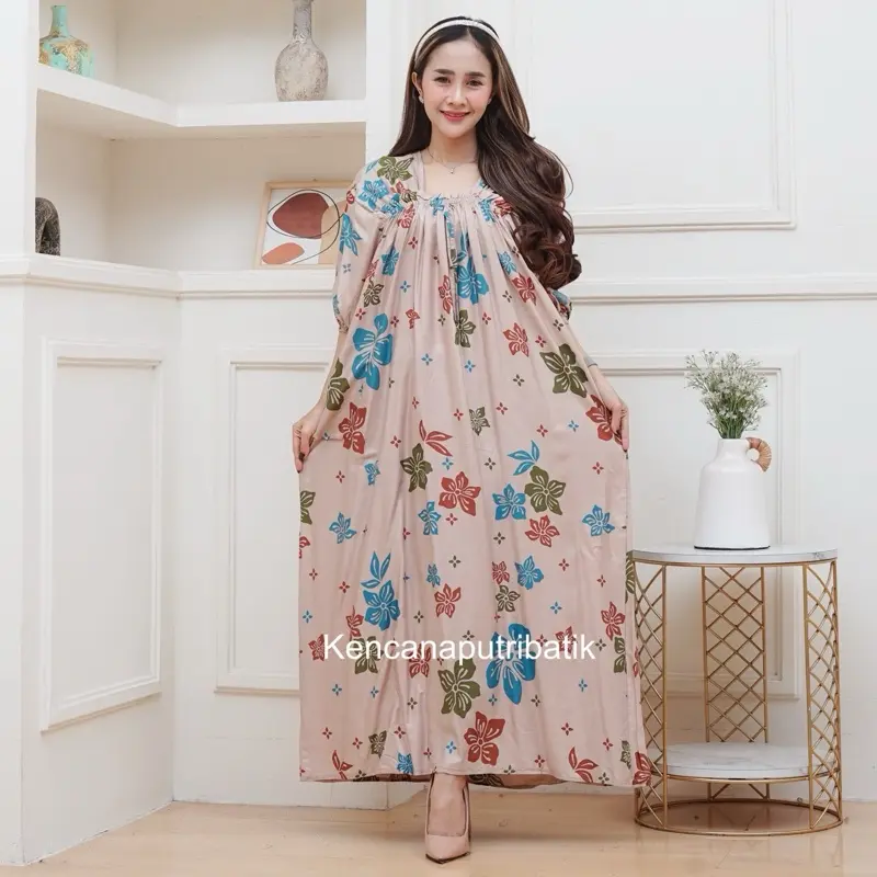 paket 3pcs daster fuji jumbo motif bunga sepatu ld 120 pb 125 lengan balon Dress Wanita Panjang [mecca dress]