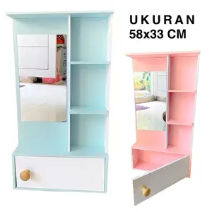 Cermin Rias Laci Bawah 58x33cm Bahan MDF Tahan Lama Modern Estetik untuk Kosmetik Rapi Terorganisir Ukuran 58x33cm
