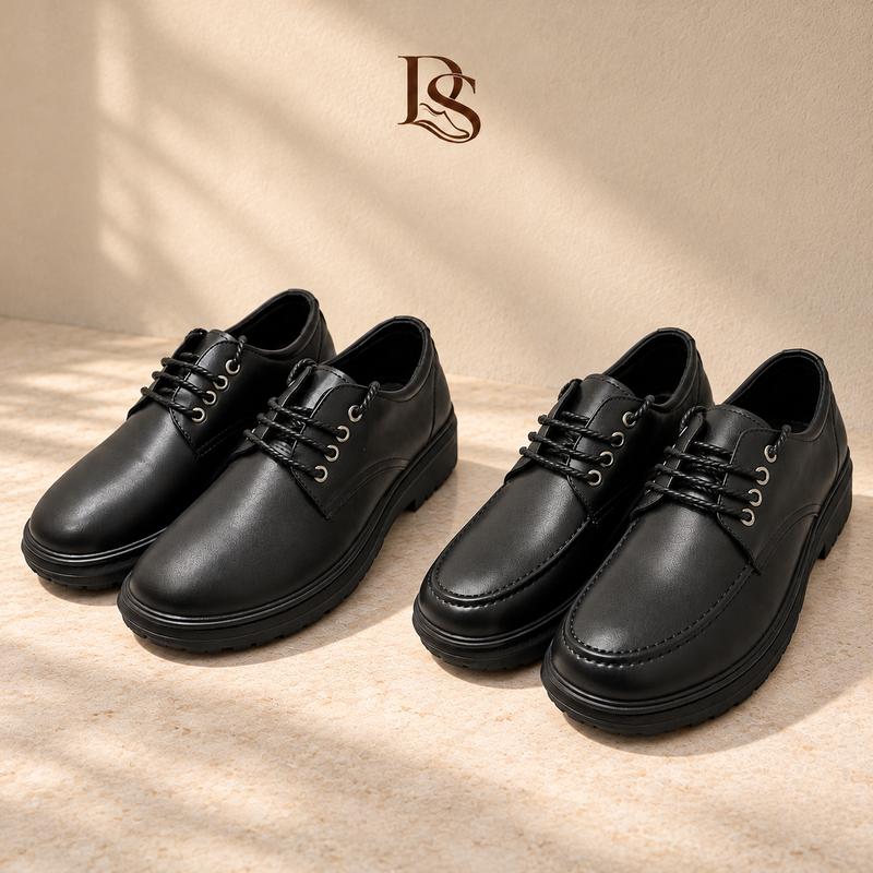 Giày Tây Nam Chunky Derby Buộc Dây Mũi Tròn Đế Độn Tăng Chiều Cao Microfiber Đen Nam Tính THE DAILY SHOE