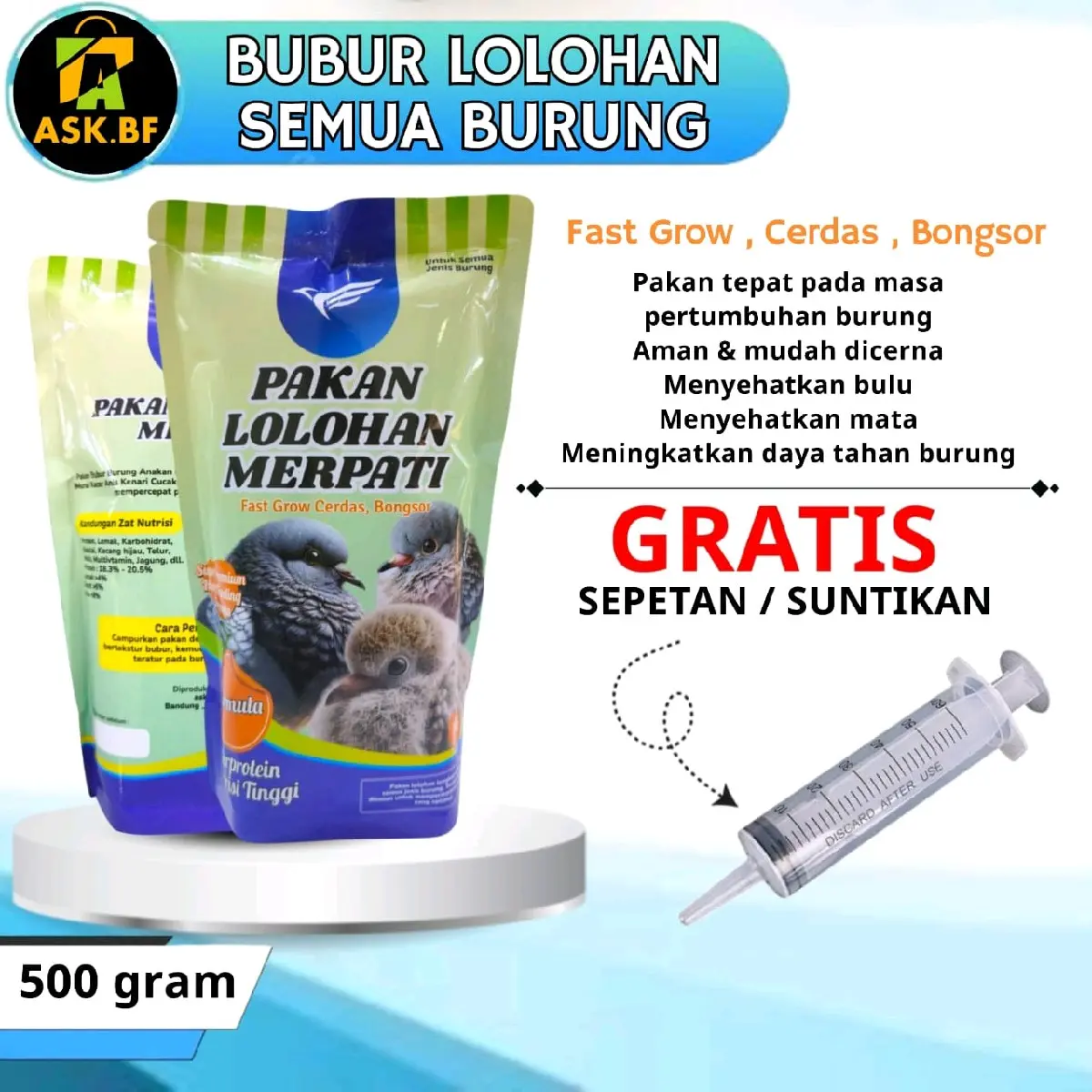 Lolohan burung Pakan lolohan Bubur lolohan NUTRISI TINGGI semua burung merpati menyehatkan bonus sepetan