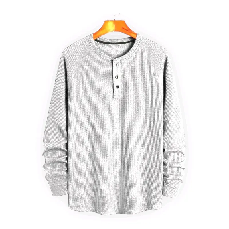 KAUS KANCING WAFFLE LENGAN PANJANG PRIA MODEREN TERBARU Baju Hitam 3
